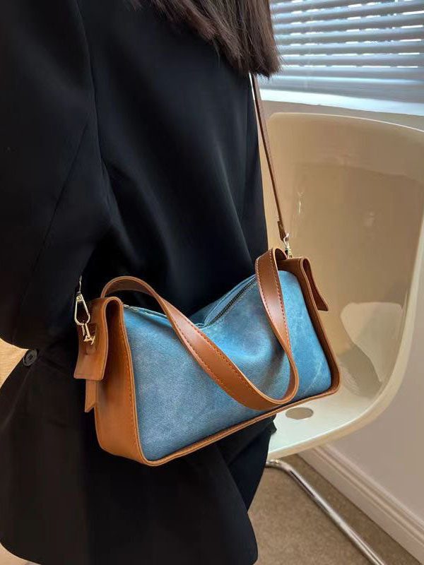 Fashion Versatile Blue Faux Leather Messenger Bag
