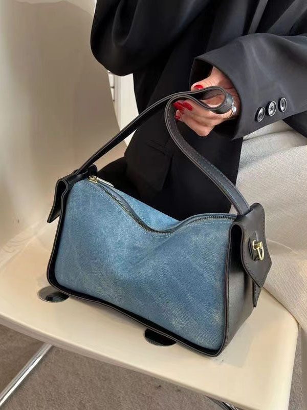 Fashion Versatile Blue Faux Leather Messenger Bag