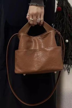 Fashion Versatile Brown Faux Leather Tote Handbag