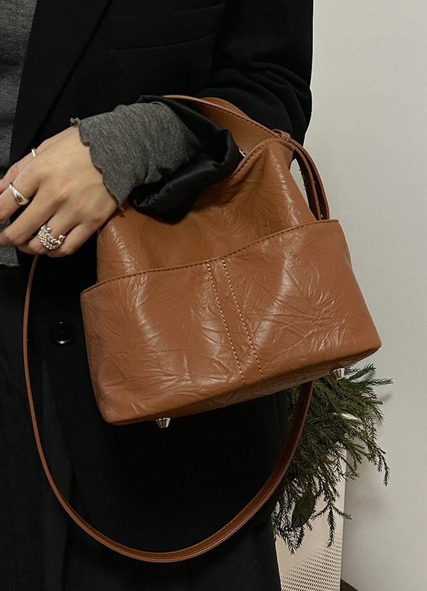 Fashion Versatile Brown Faux Leather Tote Handbag