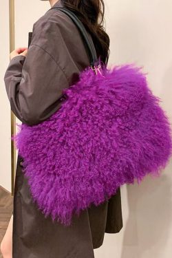 Fashion Versatile Coffee Sheepskin Fur Large Capacity Shoulder Bag