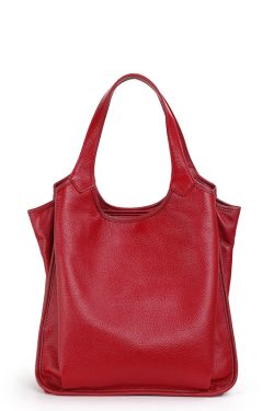 Fashion Versatile Red Large Capacity Calf Leather Satchel Handbag