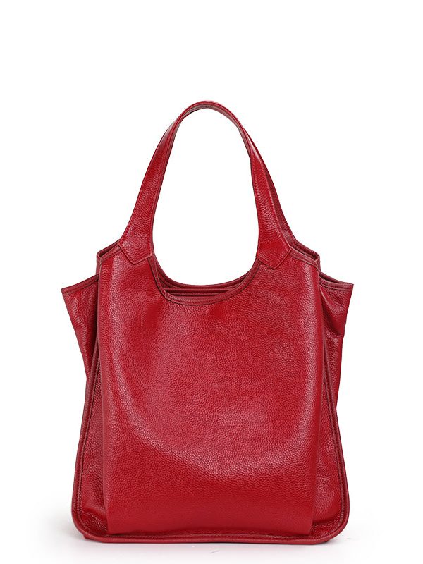 Fashion Versatile Red Large Capacity Calf Leather Satchel Handbag