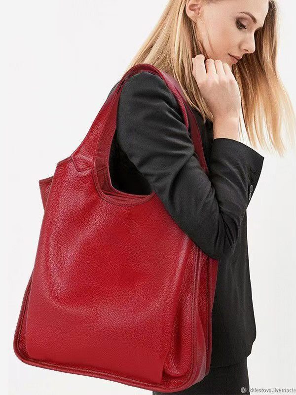 Fashion Versatile Red Large Capacity Calf Leather Satchel Handbag