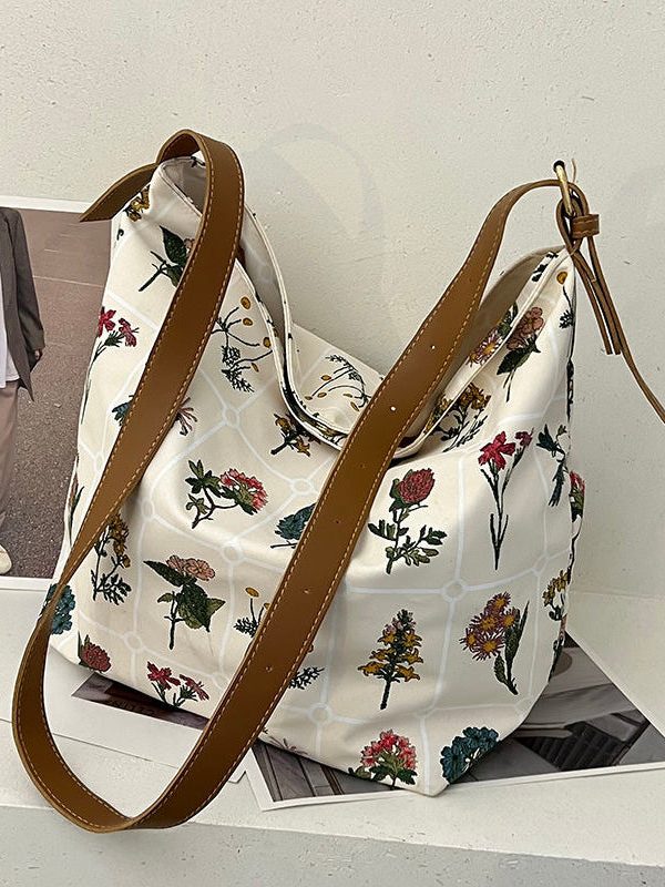 Fashion White Print High-capacity Canvas Messenger Bag