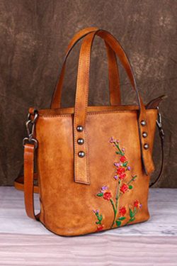 Fashion Yellow Embossing Paitings Calf Leather Messenger Bag