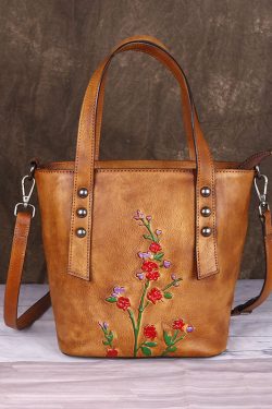 Fashion Yellow Embossing Paitings Calf Leather Messenger Bag