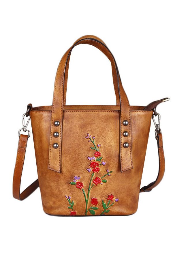 Fashion Yellow Embossing Paitings Calf Leather Messenger Bag