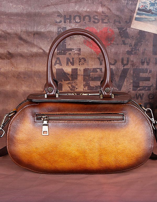 Fashion Yellow Embossing Paitings Calf Leather Tote Handbag