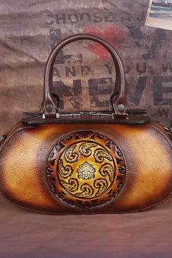 Fashion Yellow Embossing Paitings Calf Leather Tote Handbag