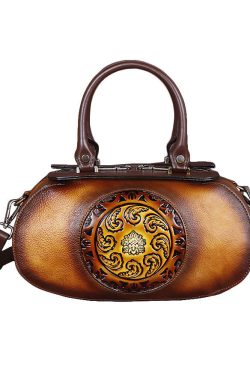 Fashion Yellow Embossing Paitings Calf Leather Tote Handbag