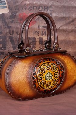 Fashion Yellow Embossing Paitings Calf Leather Tote Handbag