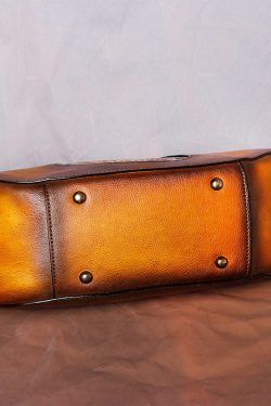 Fashion Yellow Embossing Paitings Calf Leather Tote Handbag