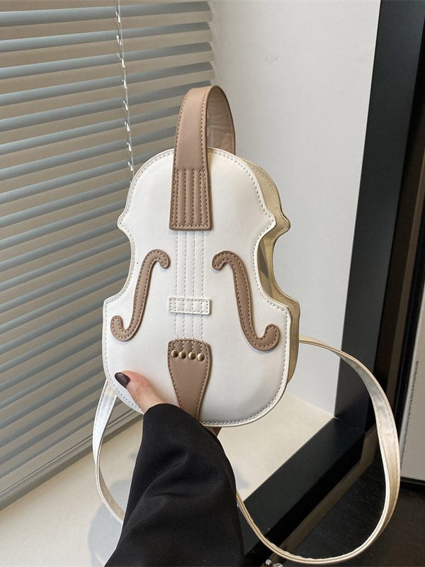 Fashionable Black Faux Leather Violin Messenger Bag