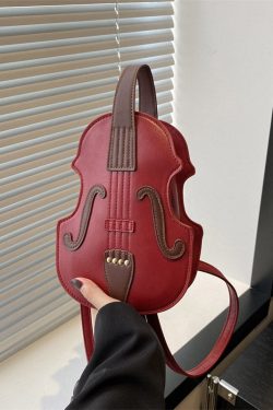 Fashionable Black Faux Leather Violin Messenger Bag
