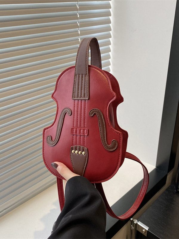 Fashionable Black Faux Leather Violin Messenger Bag