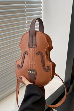 Fashionable Black Faux Leather Violin Messenger Bag