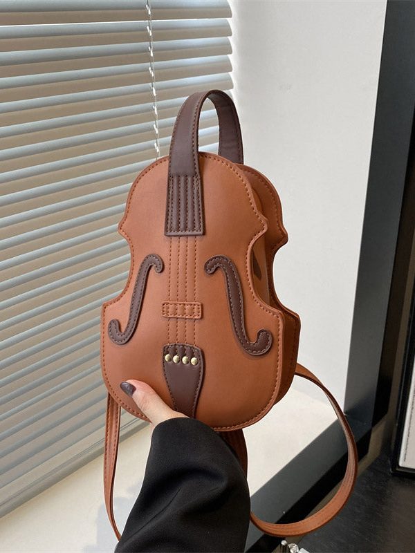 Fashionable Black Faux Leather Violin Messenger Bag