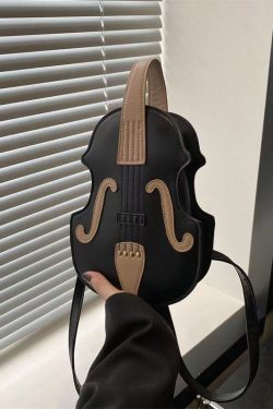 Fashionable Black Faux Leather Violin Messenger Bag