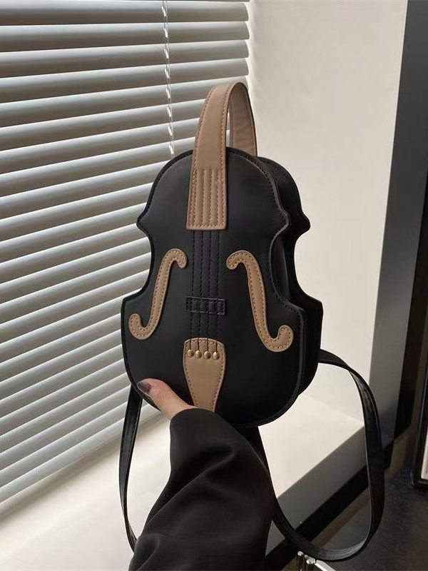 Fashionable Black Faux Leather Violin Messenger Bag