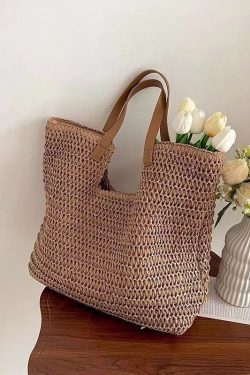 Fashionable Green Versatile Large Capacity Straw Woven Shoulder Bag