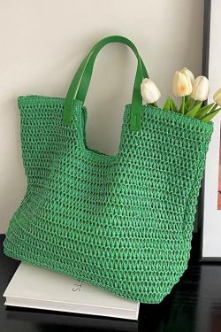 Fashionable Green Versatile Large Capacity Straw Woven Shoulder Bag
