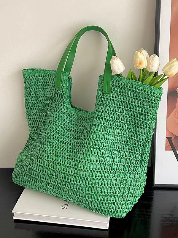 Fashionable Green Versatile Large Capacity Straw Woven Shoulder Bag