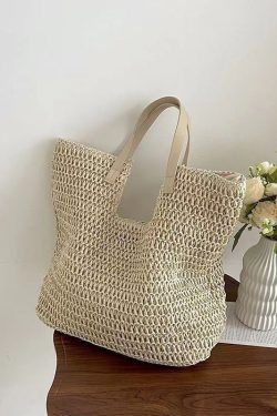 Fashionable Green Versatile Large Capacity Straw Woven Shoulder Bag