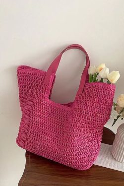 Fashionable Green Versatile Large Capacity Straw Woven Shoulder Bag