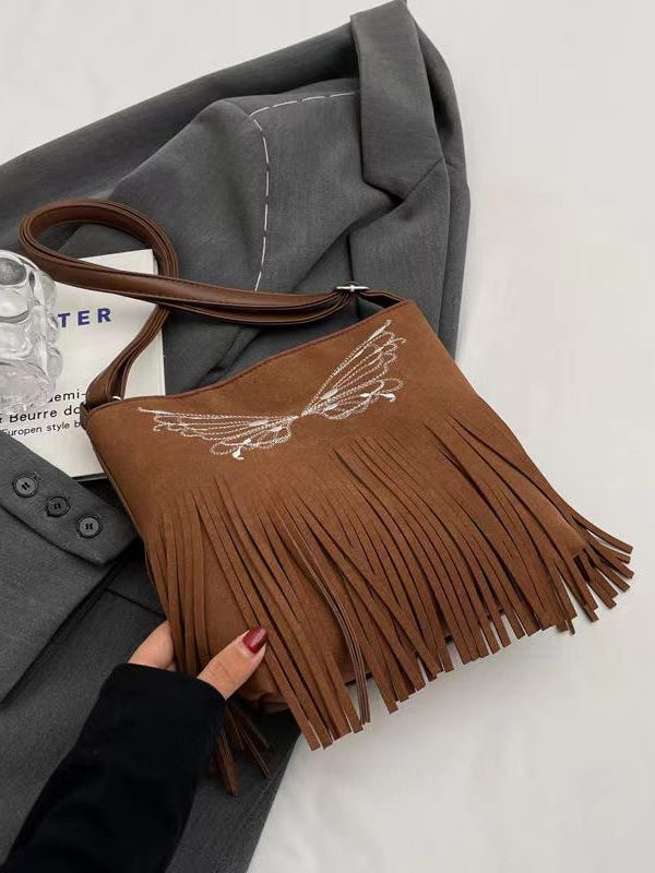 Fashionable New Suede Butterfly Tassel Versatile Messenger Bag
