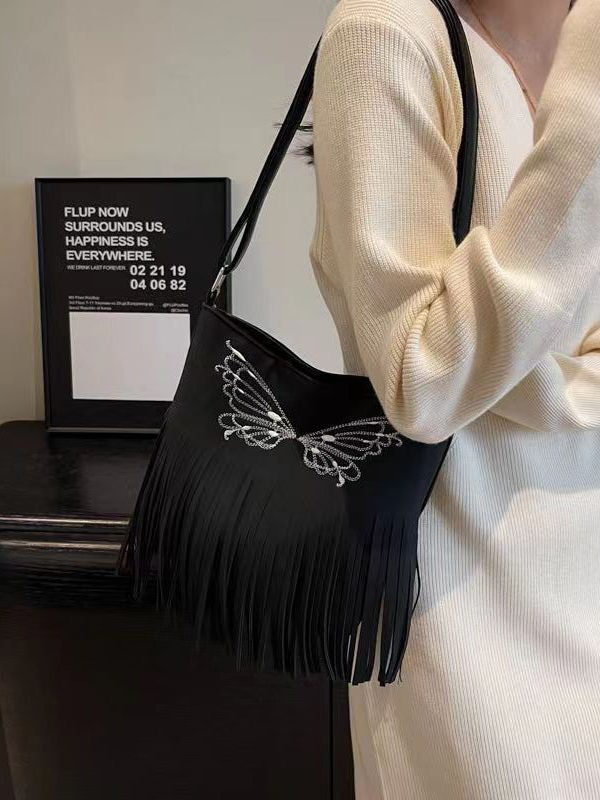 Fashionable New Suede Butterfly Tassel Versatile Messenger Bag
