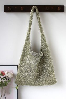 Fashionable Silver Shiny Knitted Shoulder Bag