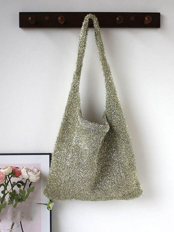 Fashionable Silver Shiny Knitted Shoulder Bag