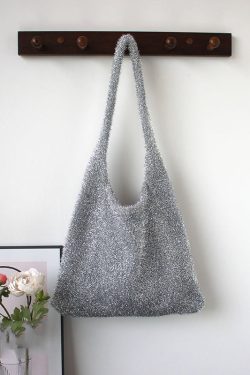 Fashionable Silver Shiny Knitted Shoulder Bag