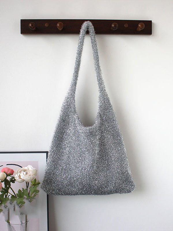 Fashionable Silver Shiny Knitted Shoulder Bag