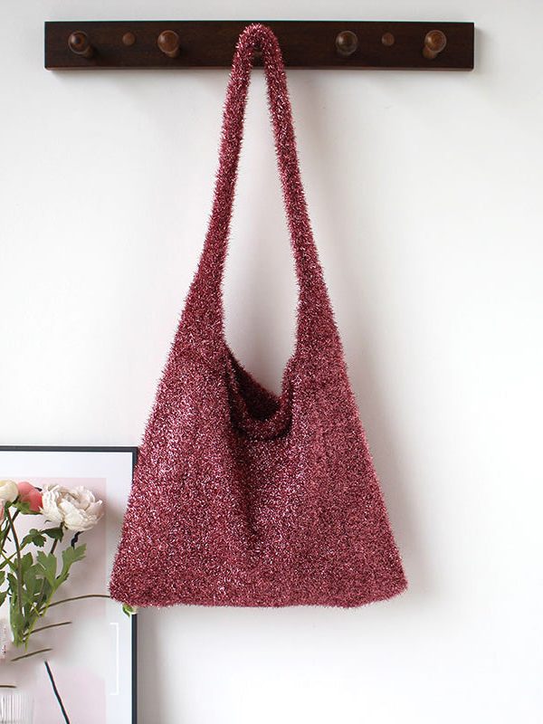 Fashionable Silver Shiny Knitted Shoulder Bag