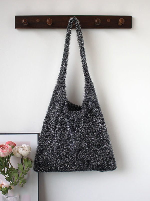 Fashionable Silver Shiny Knitted Shoulder Bag