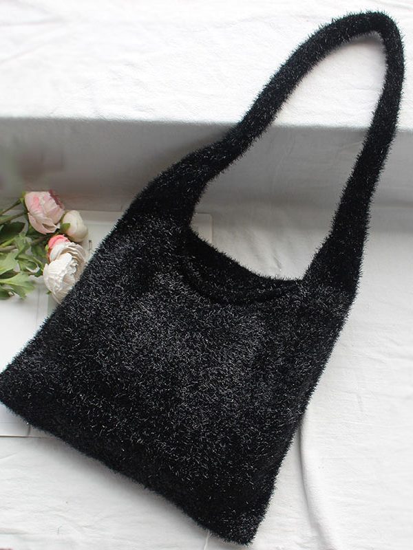 Fashionable Silver Shiny Knitted Shoulder Bag