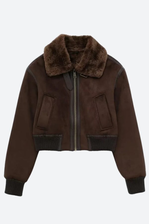 Faux Fur Collar Zip-Up Jacket