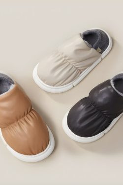 Faux Leather Puffer Slippers
