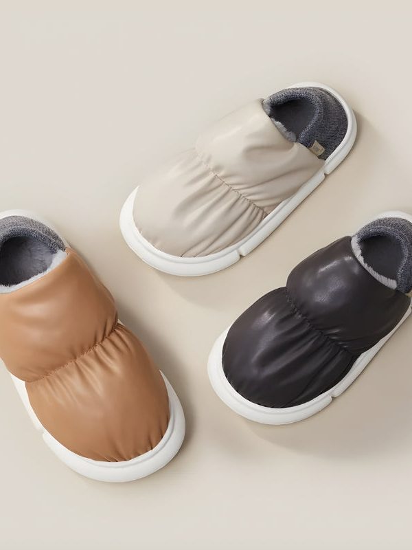 Faux Leather Puffer Slippers