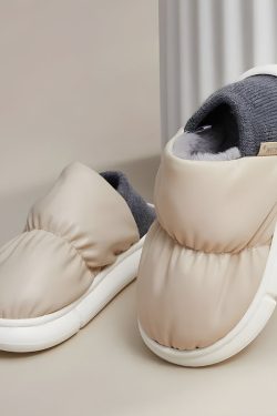 Faux Leather Puffer Slippers