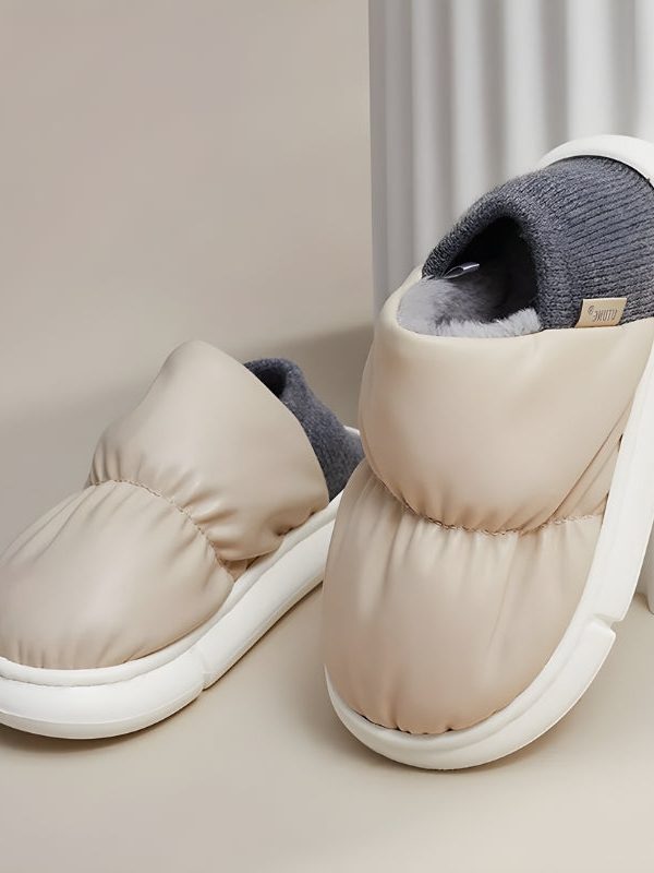 Faux Leather Puffer Slippers