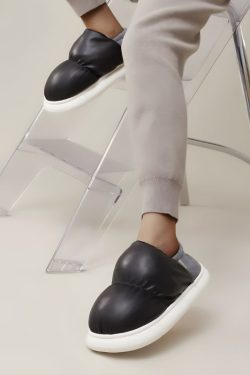 Faux Leather Puffer Slippers