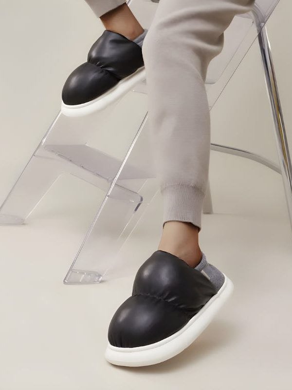 Faux Leather Puffer Slippers
