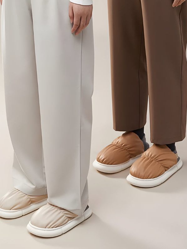 Faux Leather Puffer Slippers