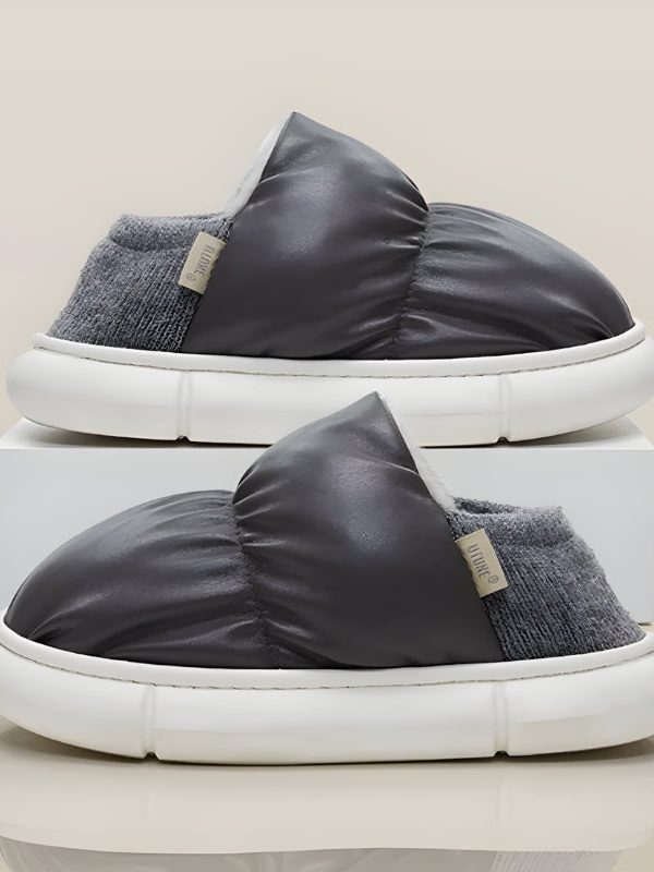 Faux Leather Puffer Slippers