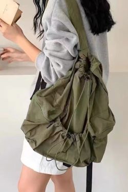Fine Army Green Drawstring Large Capacity Nylon Backpack Bag