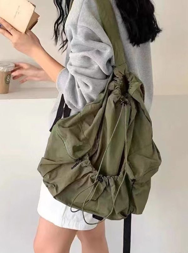 Fine Army Green Drawstring Large Capacity Nylon Backpack Bag