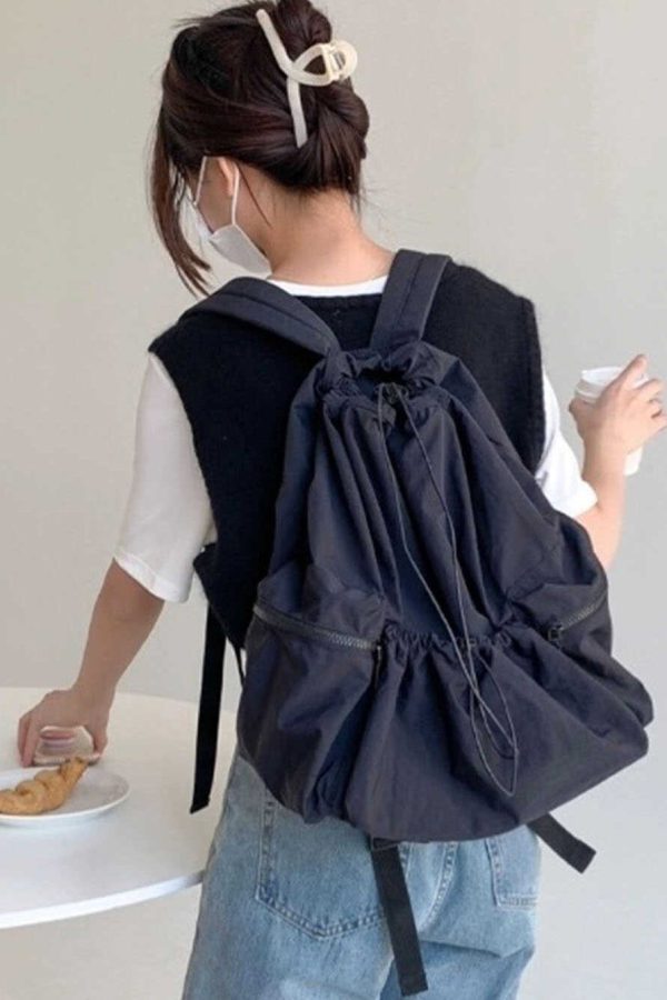 Fine Army Green Drawstring Large Capacity Nylon Backpack Bag